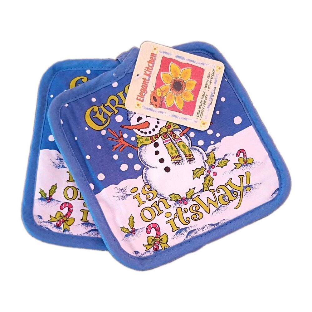 Elegant Kitchen 2pc Christmas Snowman Blue Quilted Hot Pot Oven Holder